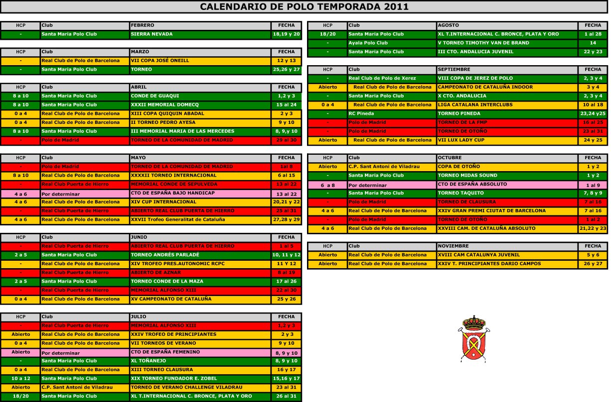 Calendario RFEP 2012